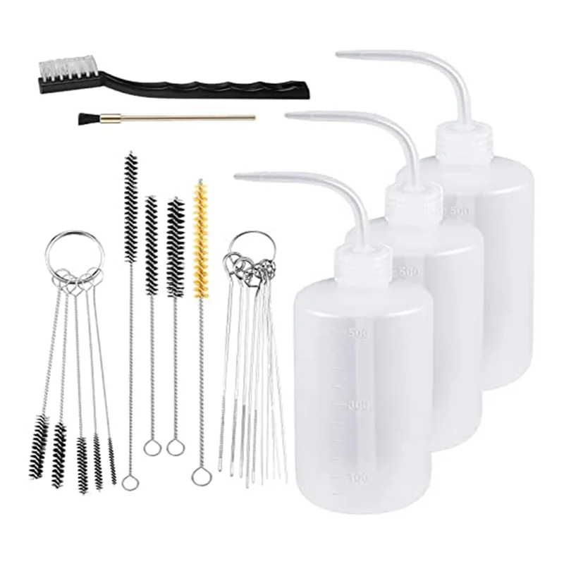 

24 Pcs Spray GunCleaning Kit Spray Paint 500Ml Plastic Squeeze Wash Bottle Tube Bottle Brushes Paint Gun Cleaning Kit