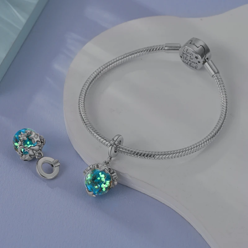 925 Sterling Silver Luminous Elf Lantern Fish Glass Planet Pendant Fit Pandach 925 Original Bracelet DIY Jewelry Original Design
