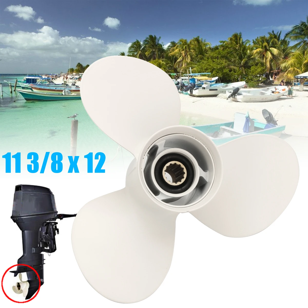 11 3/8 x 12 Aluminum Outboard Propeller For Yamaha 40-60HP 3 Blades Aluminum Alloy Boat Engine Propeller