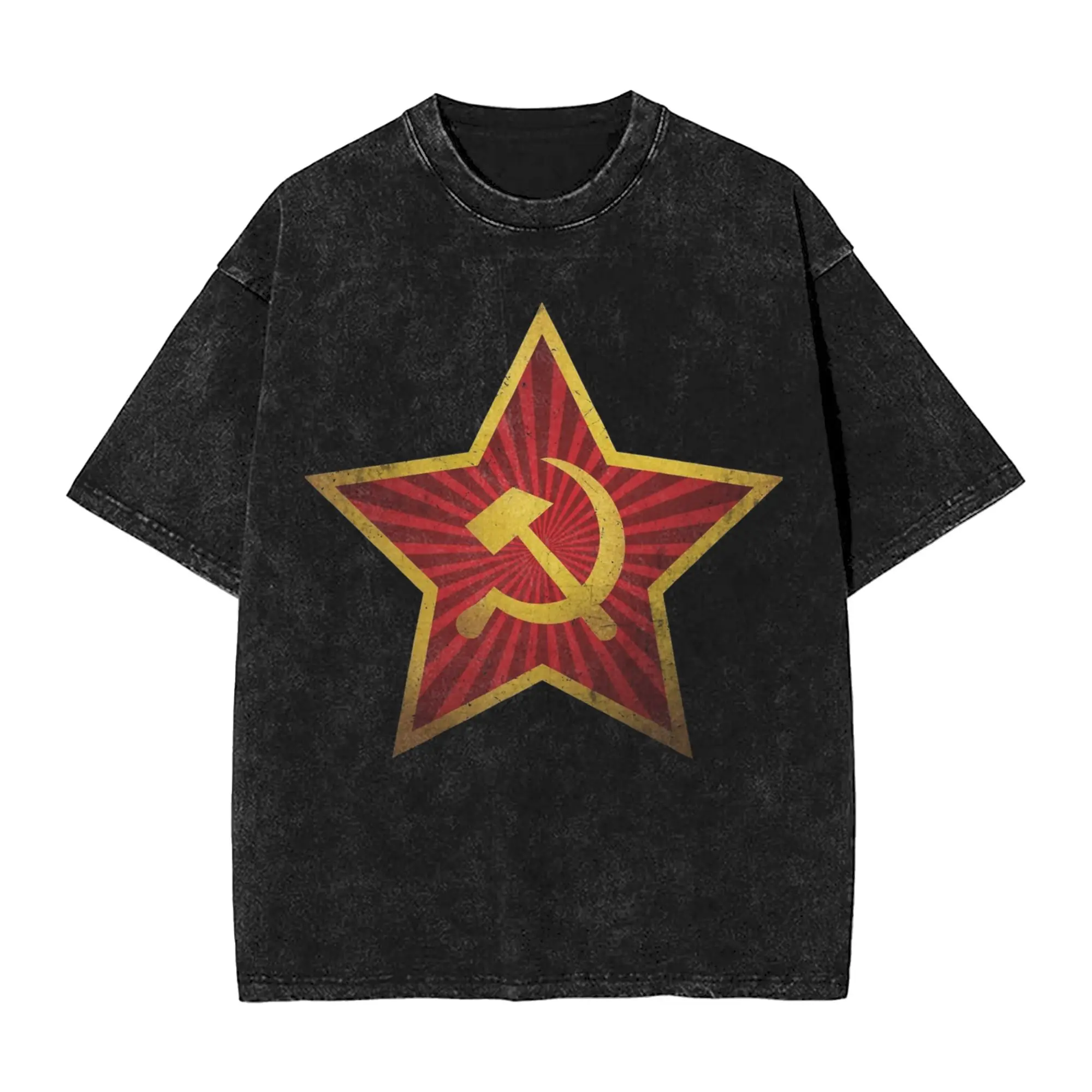 cccp Soviet Red Star Insignia Distressed  Merch Washed T Shirt for Men Women Streetwear Hip Hop T-Shirt Summer  Tee Shirt