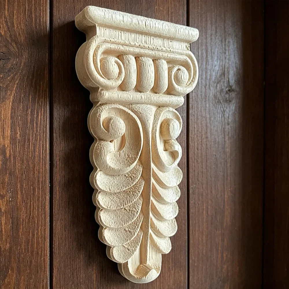 16cm Wood Carved Applique Unpainted Rose Flower Home Decor European Style Fireplace Door God Stage Stigma Pillar Decoration