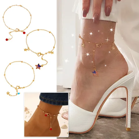 Металлические ан Kelley ankle bracelets с подвесками звездами и сердцами