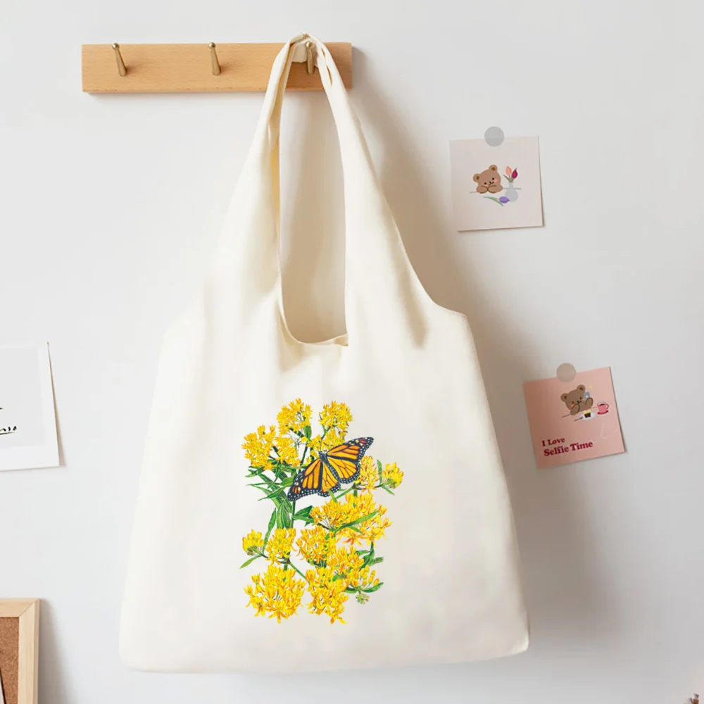 No Rain No Flower Print Canvas Tote Bag Fashion Cotton Shoulder Bag Casual All-match Vest Handbag Korean Style Bag Work & School