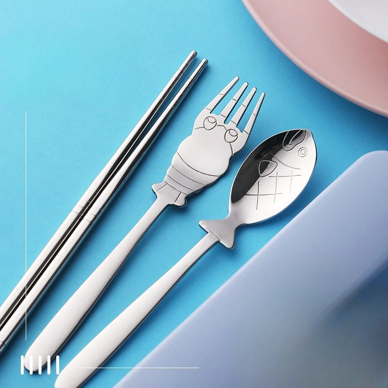 Cute Three-piece Cutlery Set Student Stainless Steel Fork Set Chopsticks Spoon High Appearance Level Kitchen Dinnerware Sets New