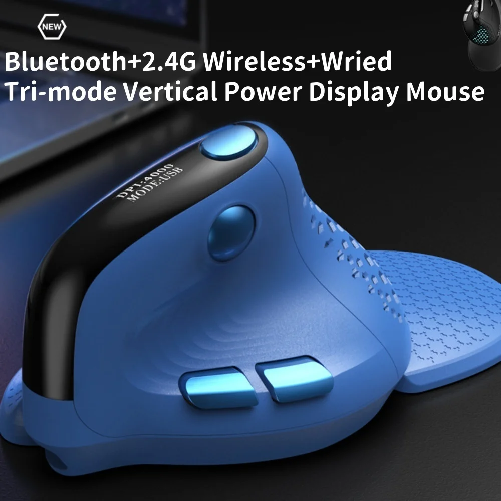 

New Thumb Wheel Bluetooth+2.4G Wireless+Wried Tri-mode Vertical Power Display Mouse Ergonomics Macro Definition Programming Mice