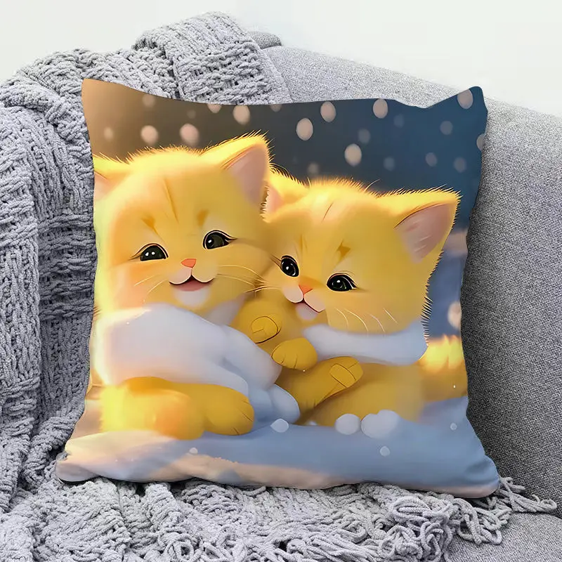 Cute Cat Pillowcase Orange Cat Pillows Case for Girls Room Soft Pillow Covers Decorative for Boy Kid Room Aesthetics Sofa Bed