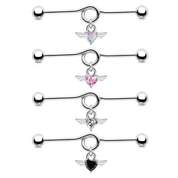 1 Piece Of Punk 16g Surgical Steel Heart-Shaped Zircon Pendant Industrial Barbell Cartilage Earrings Women's Piercing Jewelry