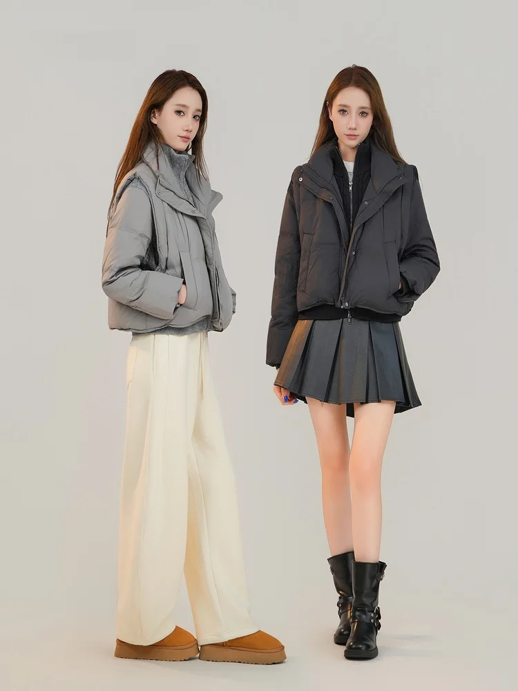 

VIAIOVY Sle Inner Wear Detachable Sve down Jaet Loose Fit Stand Collar Two Piece Set Women's Casual Faion