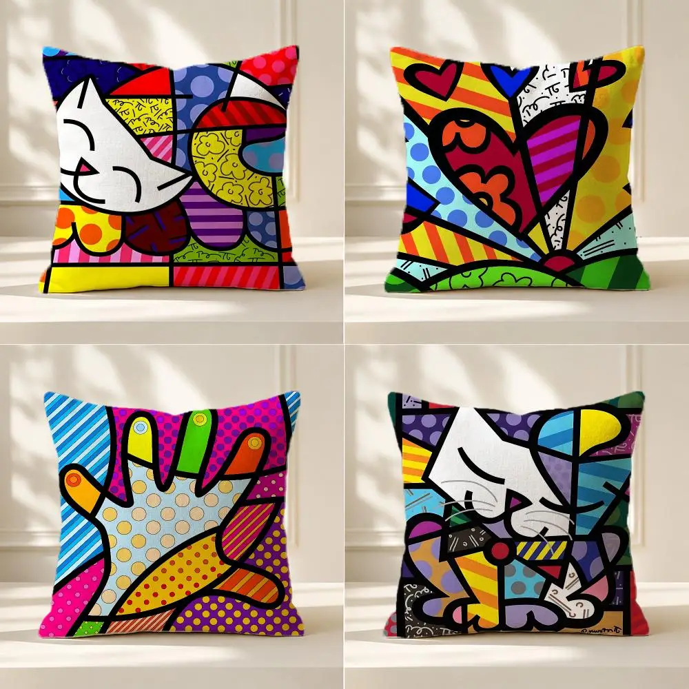 popular Romero Britto Cushion Cover Pillow Cover Nordic Minimalist Throw DoubleSided Print Cushion Case for Sofa Bedroom Decor