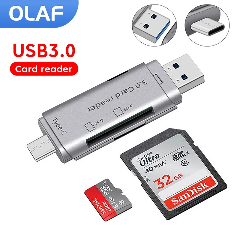 Olaf 4 w 1 czytnik kart OTG USB3.0 typ C na karta SD TF czytnik na PC akcesoria do laptopa inteligentny czytnik kart pamięci Adapter do kart SD