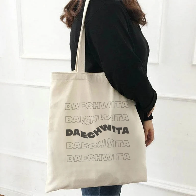 2022 Harajuku All-match Kawaii Cartoon Alphabet Shopping Bag Tote Bag Canvas Shoulder Bag Ladies Shopping Bag Large Capacity Tot