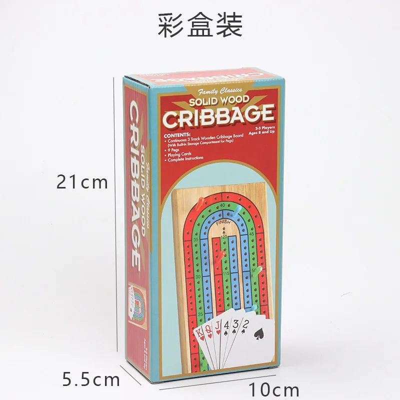 Wood Cribbage Board Game Classic 3 Track Cribbage Board With 9 Cribbage Pegs Portable Card Board Game For Adult Indoor & Outdoor