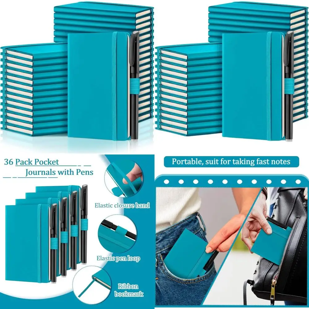 

Набор мини-блокнотов формата А6, 3,7 x 5,7 дюймов, синие тетради в твердом переплете с ручками для школы или офиса