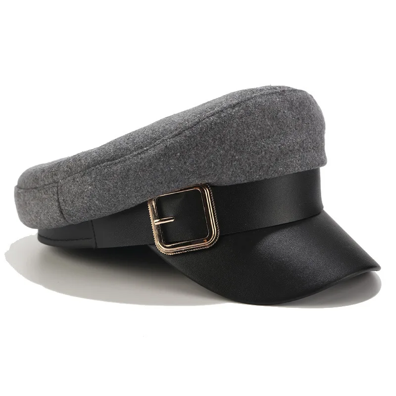 Trendy Baskenmütze Hut Frauen Casual Military Cap Flache Kapitän Trucker Caps Mode Pu Leder Reise Kadett Maler Achteckige Hüte – Detail 11