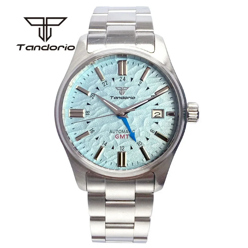 

Tandorio NH34 GMT Movt 39mm Pilot Dive Automatic Watch for Men AR Sapphire Crystal Date Green Luminous Mechanical Wristwatch