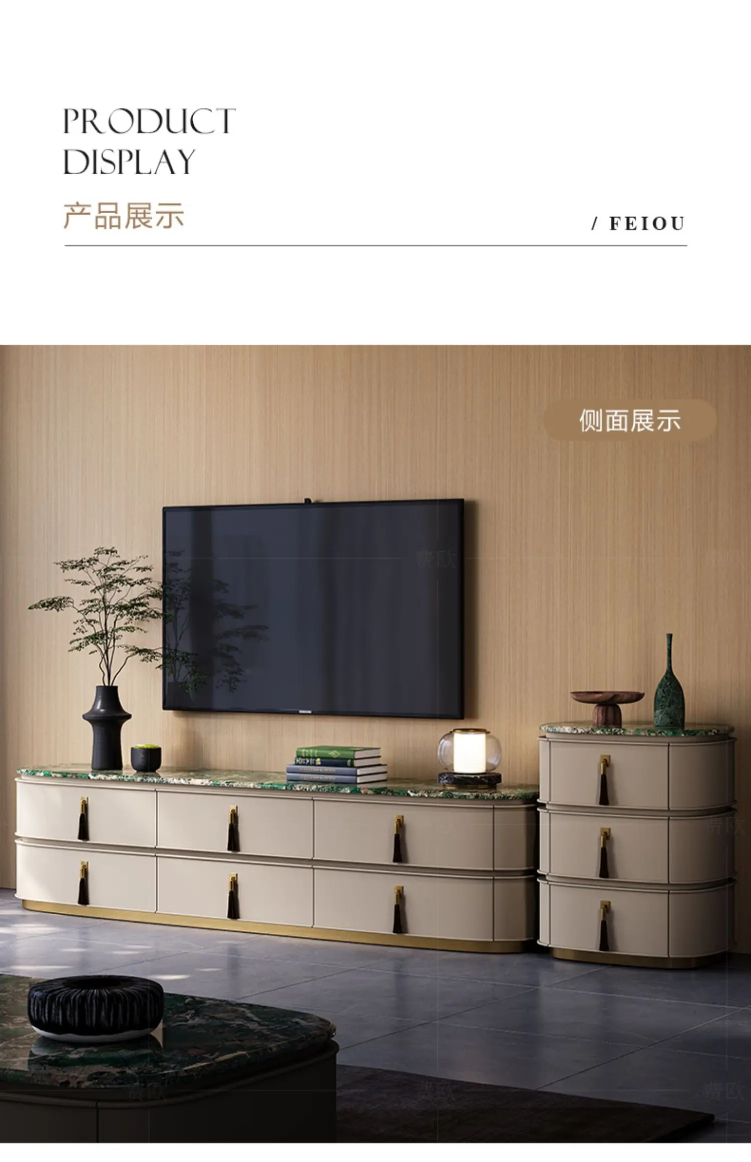 ตู้วางทีวีสไตล์หรูหราเบาๆ, ห้องนั่งเล่นหินอ่อนขนาดใหญ่, การปรับแต่งที่ทันสมัย, ตู้วางพื้นระดับไฮเอนด์สไตล์อิตาลีหลังสมัยใหม่, โต๊ะกาแฟ