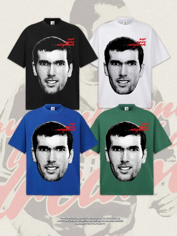 Heavyweight Pure Cotton T-Shirt American Retro Style Zidane Graphic Loose-Fit Breathable Casual Summer Top