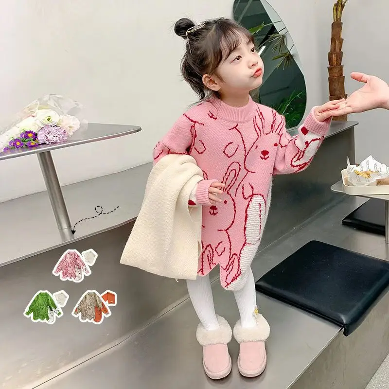 

Girl's Sweater Thickened Autumn and Winter New Children's Knitted Bottoming Shirt Mid-Length Baby's Top Winter