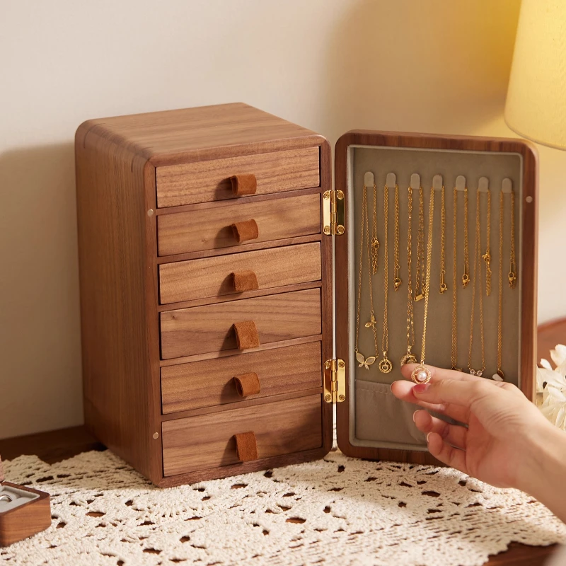 

Large Solid Wood Jewelry Box Display Organizer Case Tarnish Lined Ring And Bracelet Storage for Dresser Vanity Table