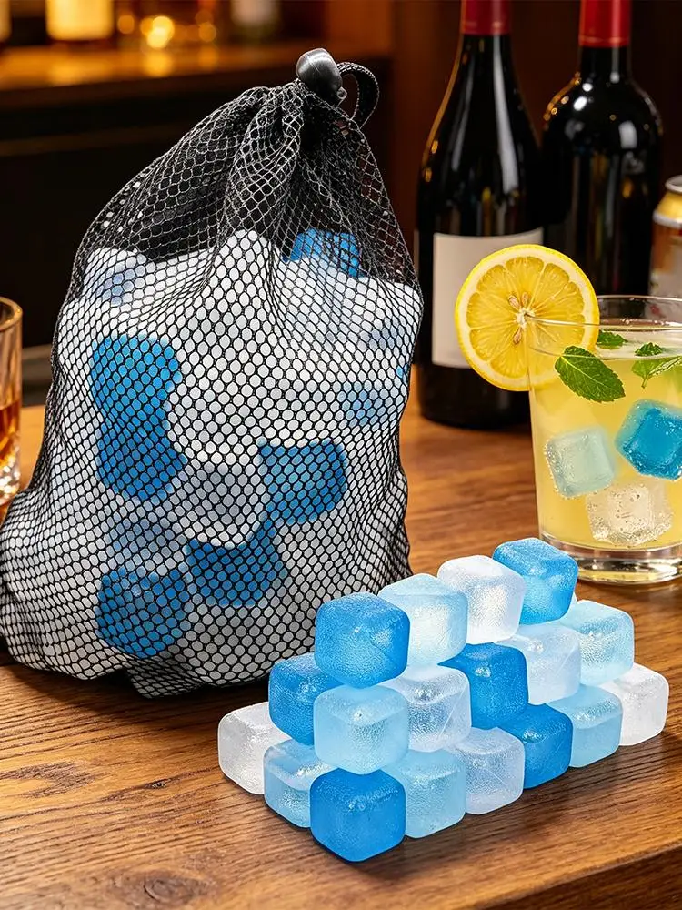 再利用可能な氷のキューブ-100個-再冷凍可能な冷却ブロック-ウイスキー、カクテル、コーヒー、ジュース、ランチ用のゆっくりと溶ける氷のキューブ
