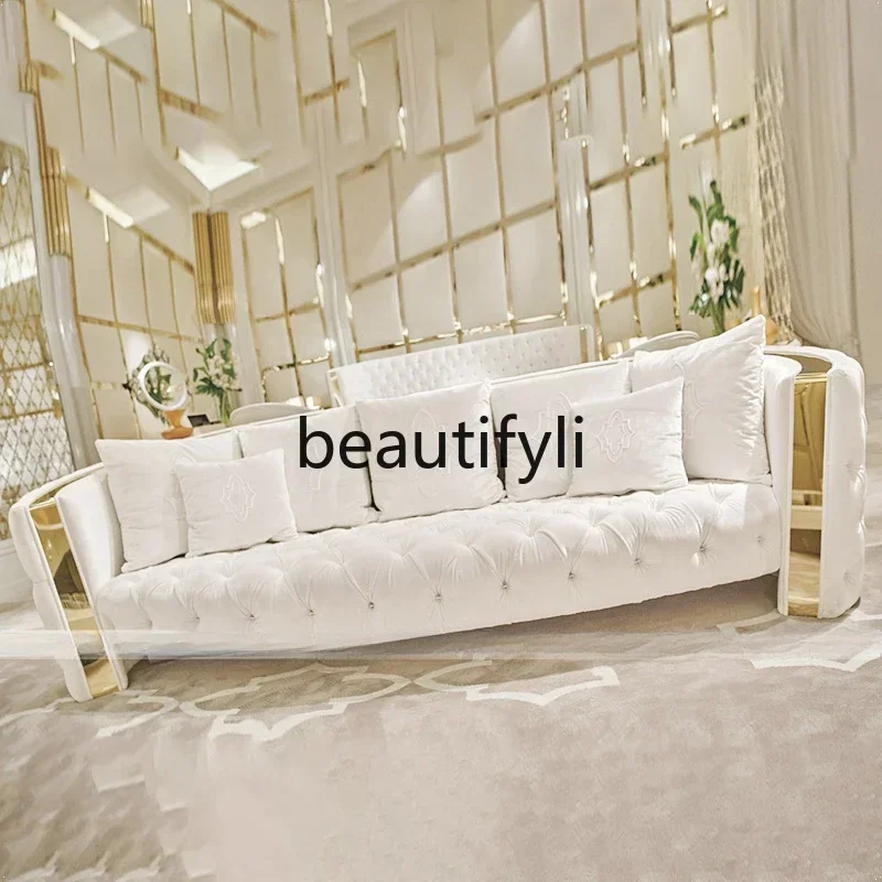 French cream sofa 2024 new sofa matte cloth white modern