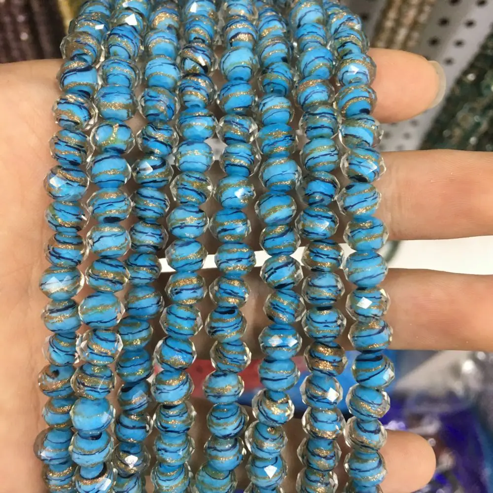 Gold Line Multi Glass Faceted Waist Bead Cute Lampwork Glass Loose Beads For Jewelry Making DIY Bracelet Necklace Accessroeis