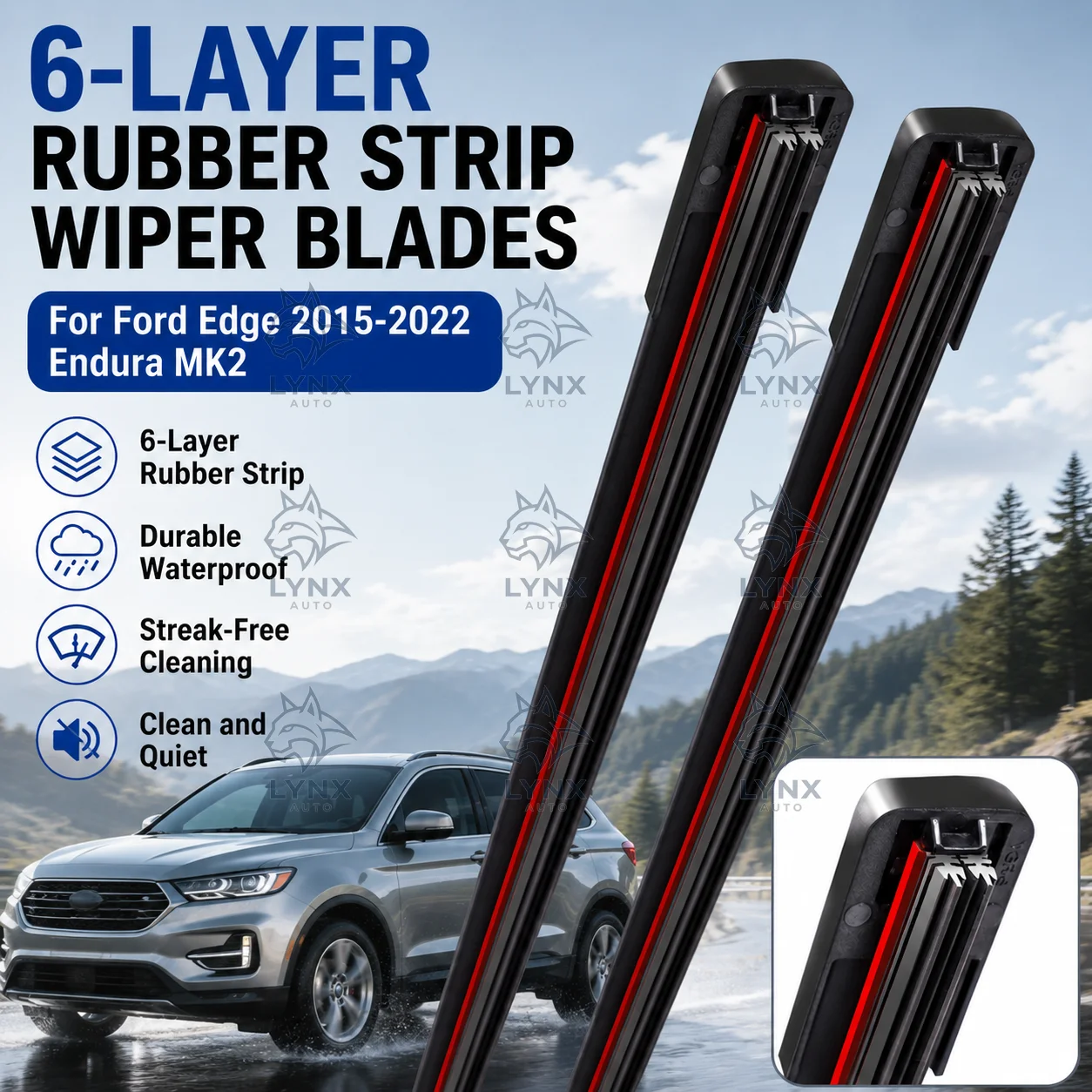 

2Pcs 6-Layer Rubber Strip Front Windshield Wiper Blade Durable For Ford Edge 2015-2022 Endura MK2 Car Accessories