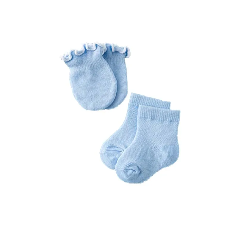 4 Pairs/set Newborn Anti Scratch Gloves + Socks Soft Cotton Face Protection Gloves Foot Cover Set Baby Boys Girls Mittens Sets