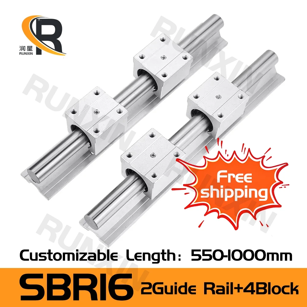 

RXTNC 2pcs Linear Rail SBR16 16mm Kit with 4pcs SBR16UU Aluminium Bearing Block L 550-1000mm For CNC Engraving part