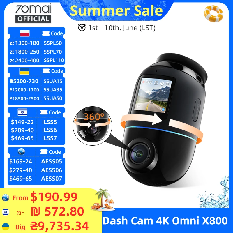 70mai Dash Cam 4K Omni X800-2 Set with 4G Module UP04