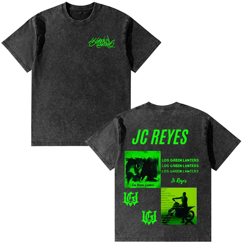 

Рэпер JC REYES Los Green Lanters 2025 Винтажные потертые футболки Мужская мода Хип-хоп Футболки Хлопковая футболка с коротким рукавом Уличная одежда