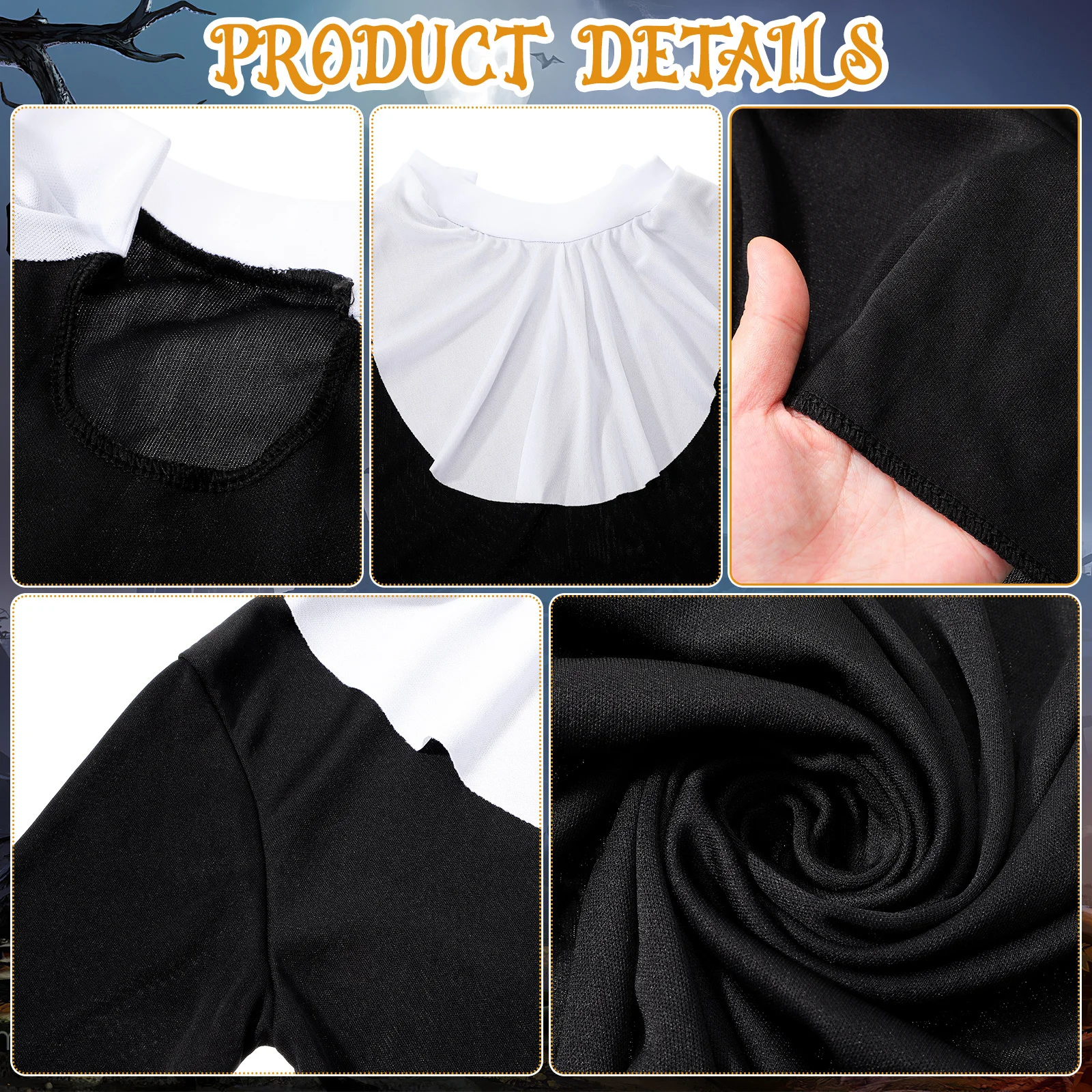 مجموعة أزياء راهبة للنساء للهالوين زي تنكري ديني رعب مع غطاء محرك السيارة رداء ذهبي متقاطع فستان مخيف