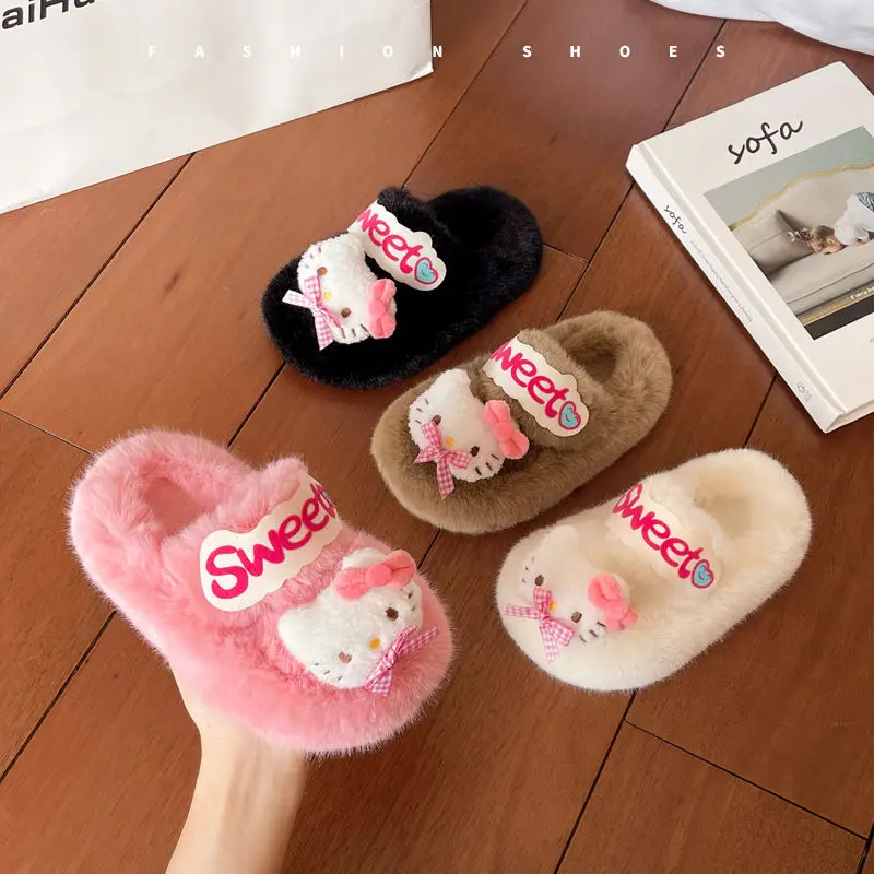 

Sweet Hello Kitty Anime Kawaii Sanrio Soft Slippers Autumn Winter Cute Cartoon Indoor Warm Fashion Shoes Gifts for Girls