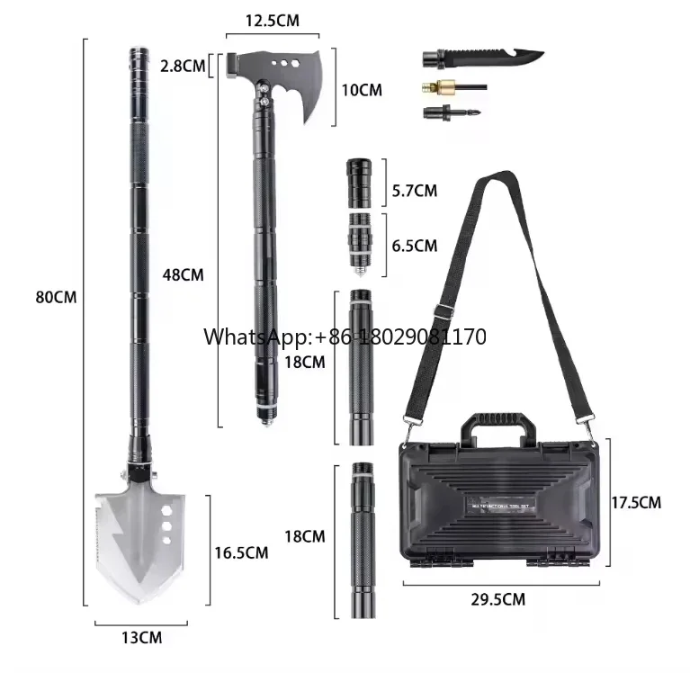 Multifunctional Emergency Outdoor Shovel Tactical Survival Camping Tool Kit With Small box