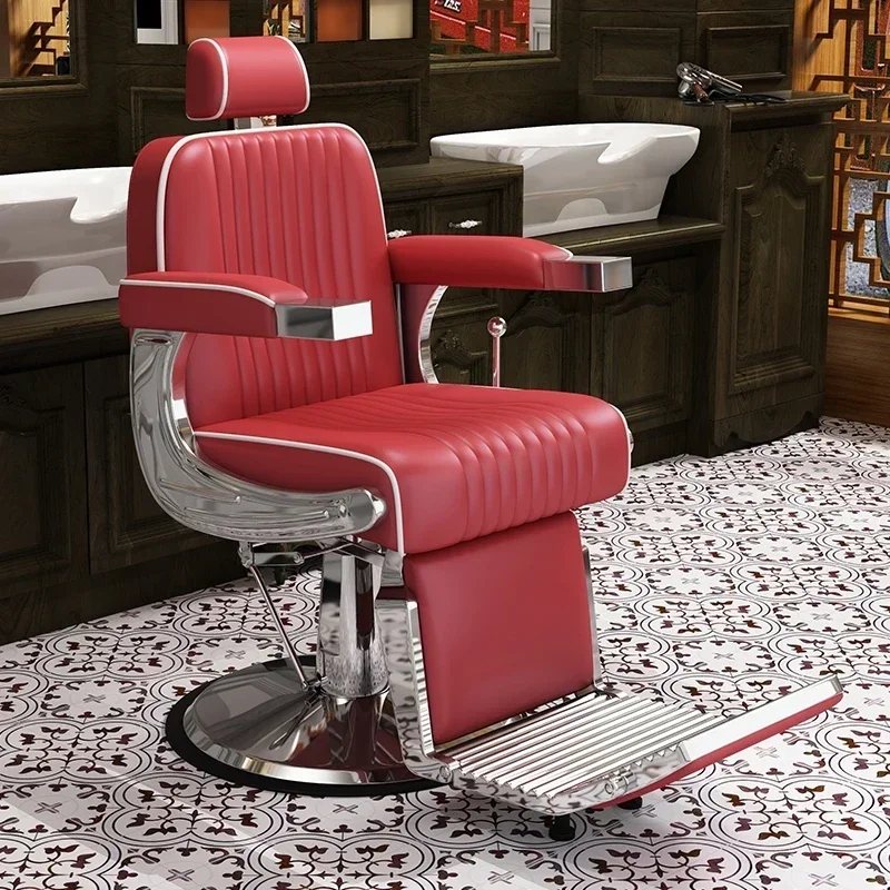 Folded Down Lifted Shaved Repaired Barber Chair Classic Reclining Salon Chair for Hair Stylist All Purpose Adjustable Headrest