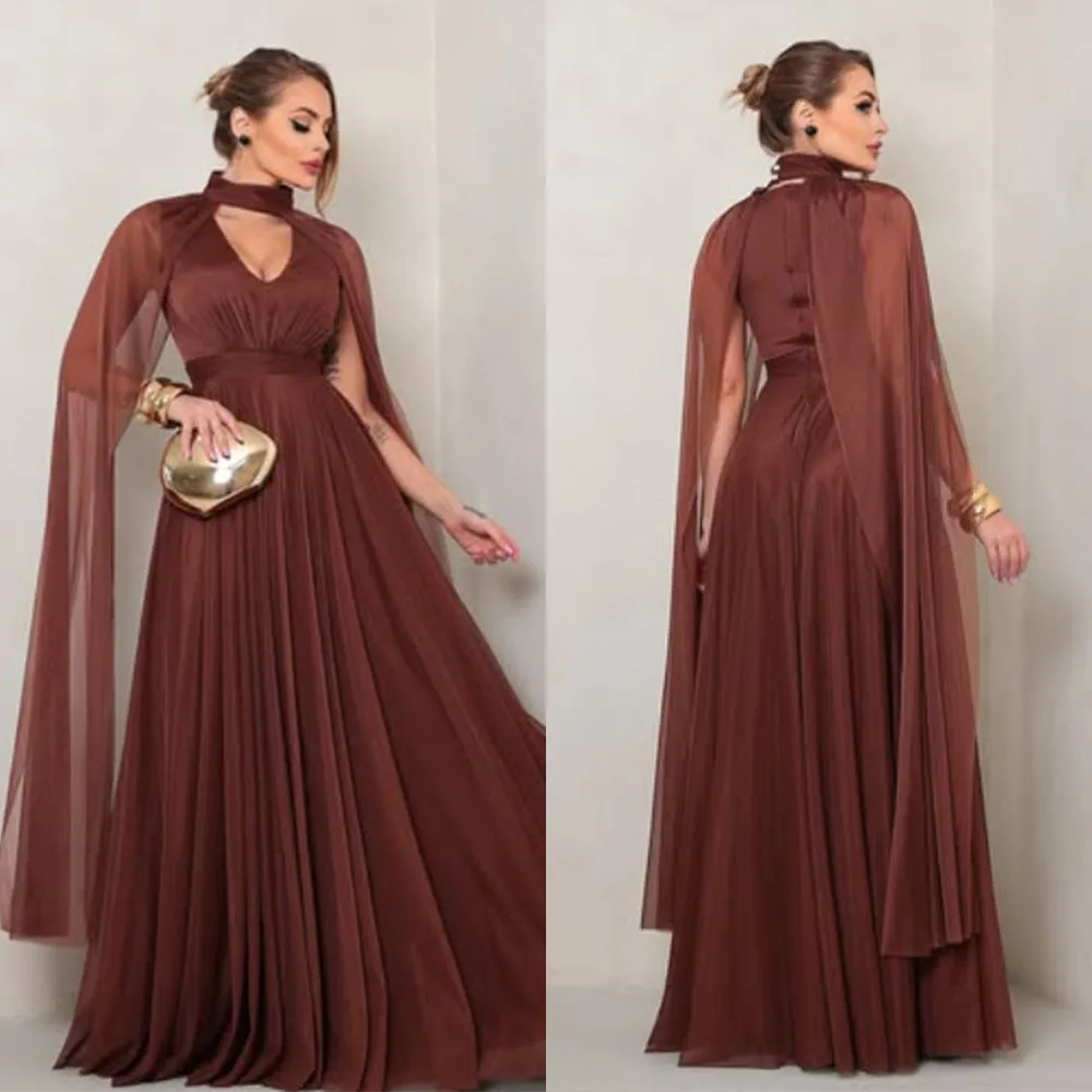 

High Quality Customized Halter Floor Length Pleat Cap Sleeves Robe De Soirée Femme Luxe Dubaï Платье Корейский Стиль فساتين 드레스
