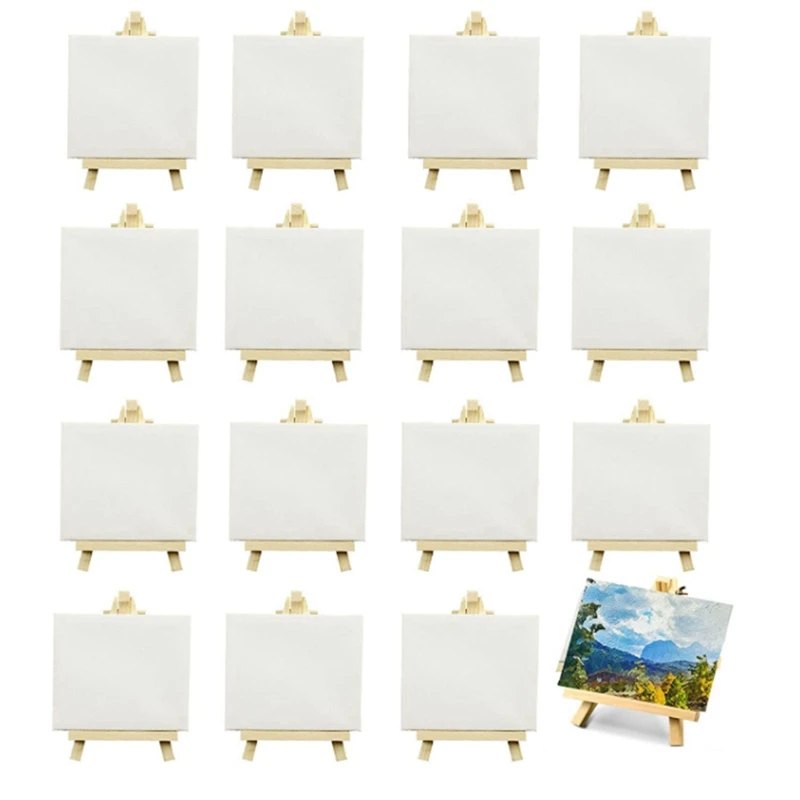 16 Pack 4 X 4 Inch Stretched Mini Canvases Small Painting Canvas With Easel Art Canvases For Kids Painting Craft