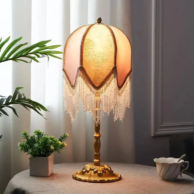 TEMAR French Tassels Table Lamp American Retro Living Room Bedroom Villa European Pastoral Creative Desk Light