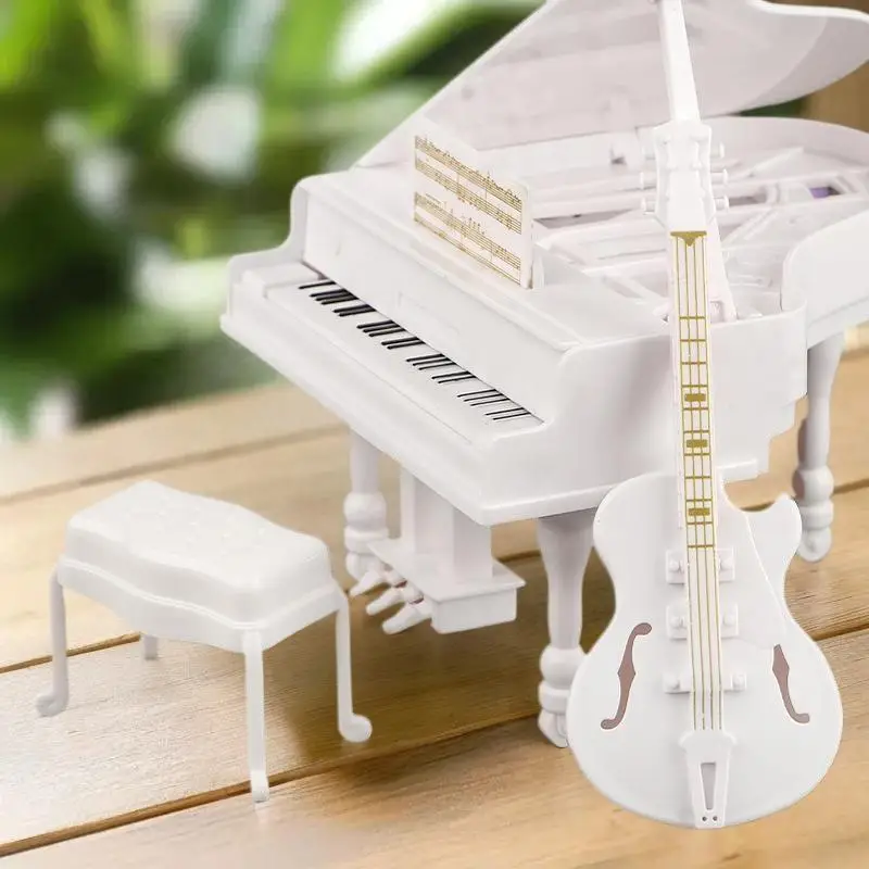 3Pcs Musical Instrument Miniature Props Dollhouse Grand Piano Furniture Guitar Cello Model Doll Accessories Simulation Ornaments