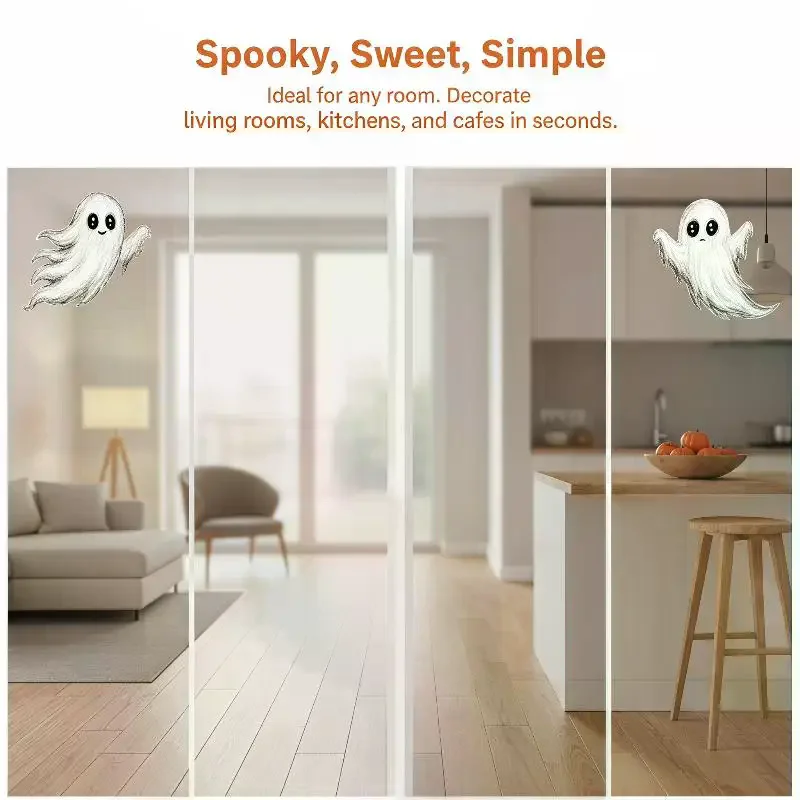 Halloween Window Clings Dual Side Same Color Ghost Bat Spider No Glue Decals for Coffee Shop Window Halloween Party Decor