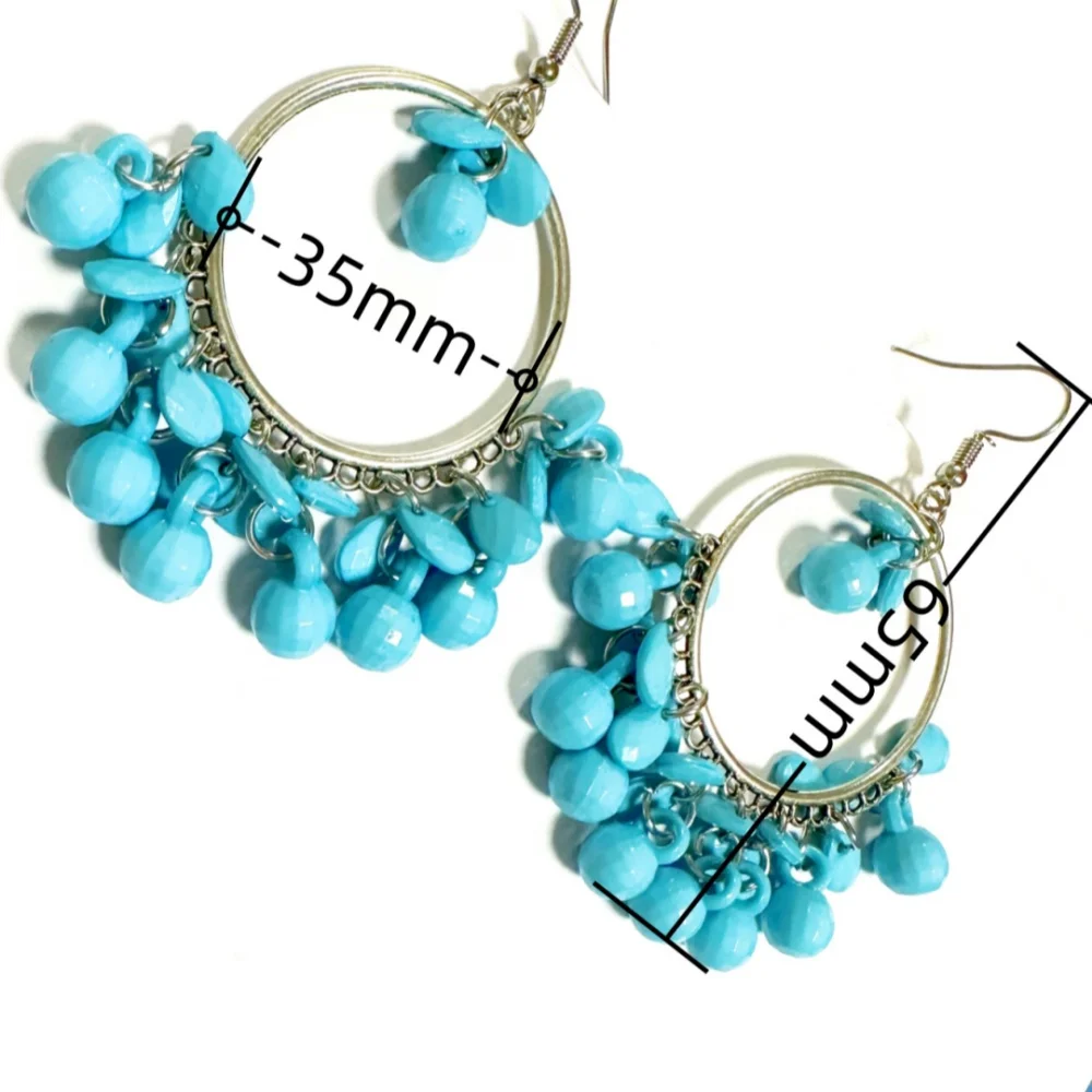 1/pair Women Fashion Earrings Blue Glass Bead Matals Hook Earring