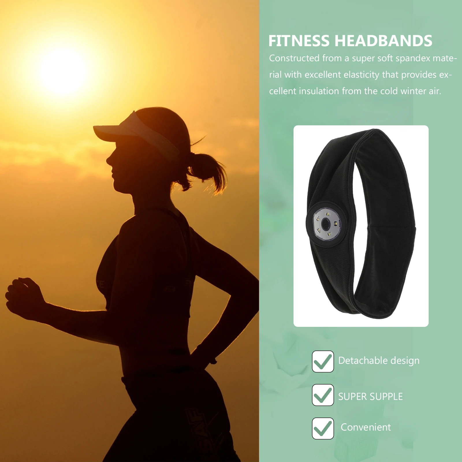 

2pcs Led Headbands Rechargeable Waterproof Running Headlamp Elastic Sports Sweatband For Outdoor Hiking Yoga Fitness Unisex