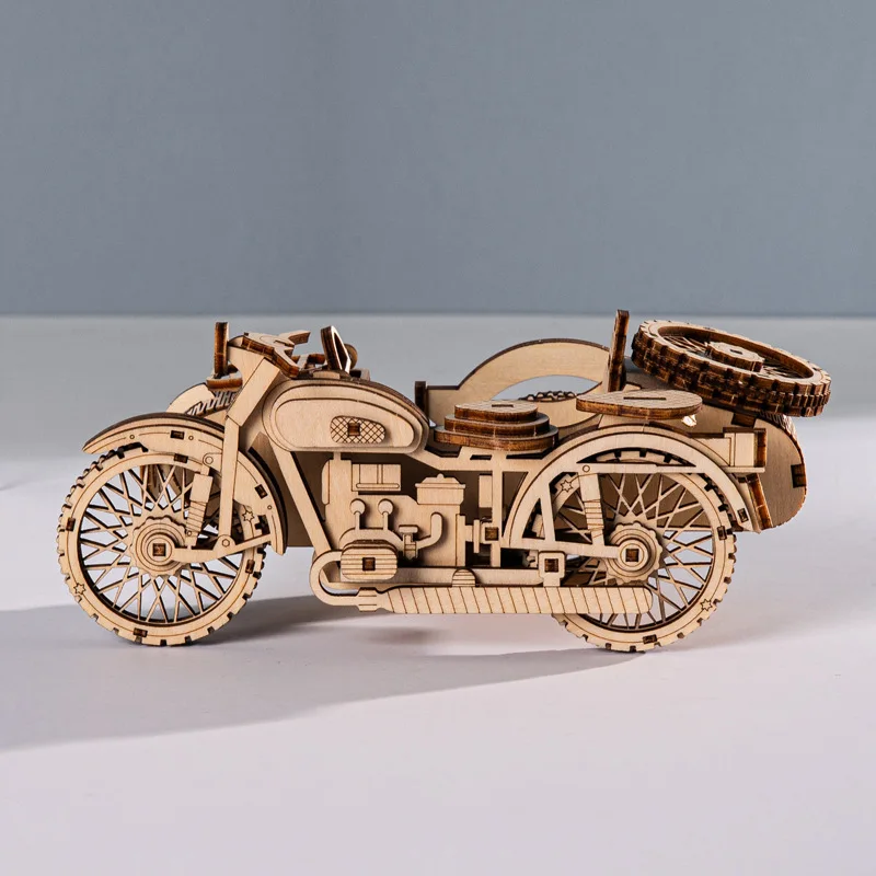 3D Wooden Puzzle Sidecar Motorcycle Diy Assembly Mechanical Model Premium Wood Desktop Ornament Creative Gift For Adult