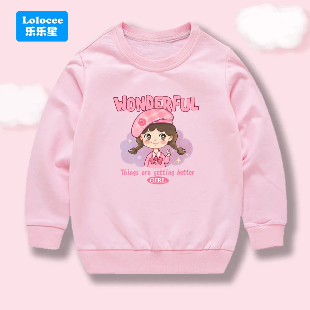 Mädchen-Sweatshirt mit Rundhalsausschnitt, Cartoon-Motiv mit wunderschönem Mädchen-Print, Kinder-Baumwollpullover für Frühling und Herbst, süßes Freizeit-Oberteil