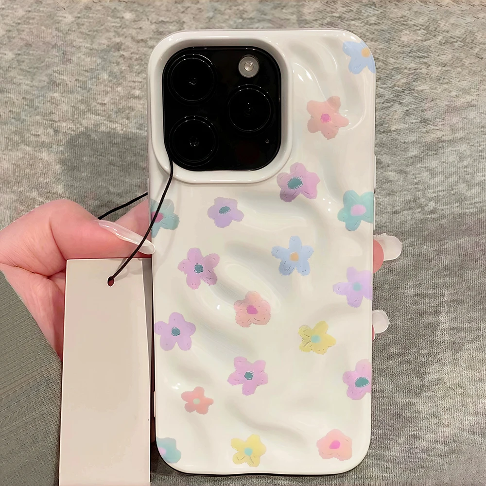 Einfache Handyhülle mit Frühlingsblumenmuster für iPhone 17 16 15 14 13 12 11 Pro Max 14 Plus 17Air, weiche Silikonhülle mit Falten-Wellen-Design – Detail 12