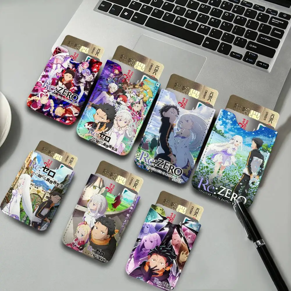 Re Zero Anime Ultra-Thin Mini Leather Card Holder Wallets for Men Women Lightweight Soft Genuine Leather Credit Card