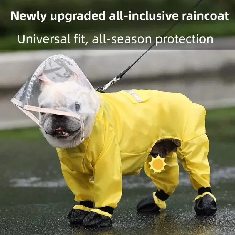 Dog Raincoat With Boot Reflective Windproof Water All-Inclusive Hood Raincoat Outdoor Poncho Small Medium Large Dog Pet Supplies