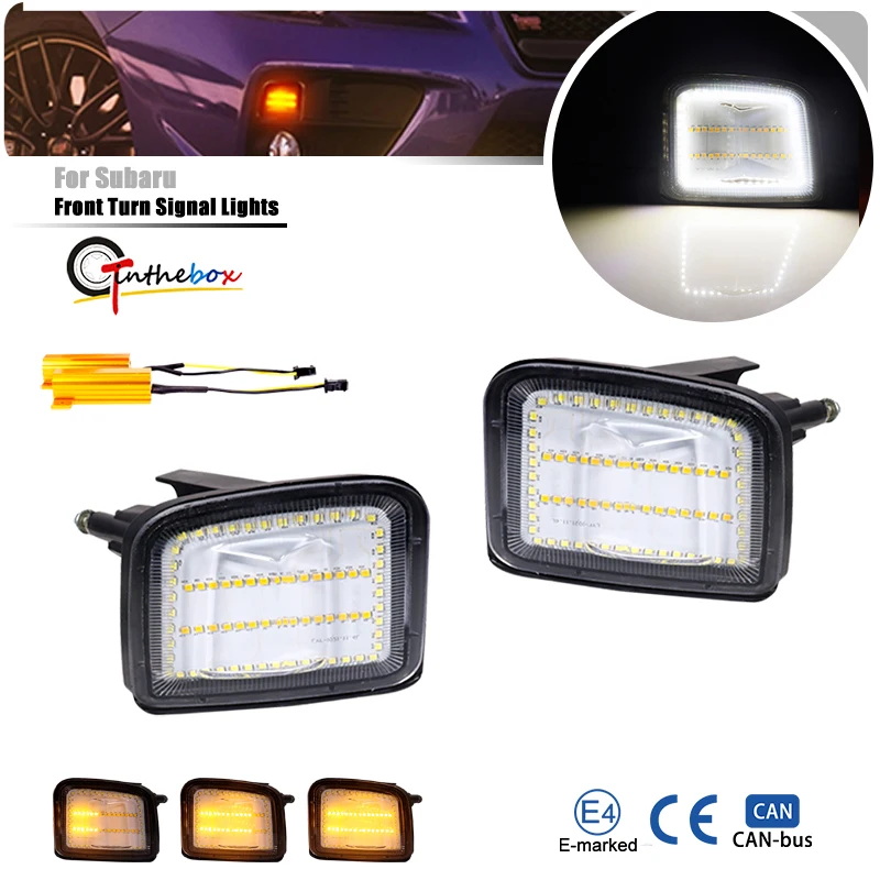 

Автомобильные двухцветные янтарные динамические светодиодные передние угловые указатели поворота и белые DRL ходовые/дальные огни для Subaru WRX STI 2015-2021