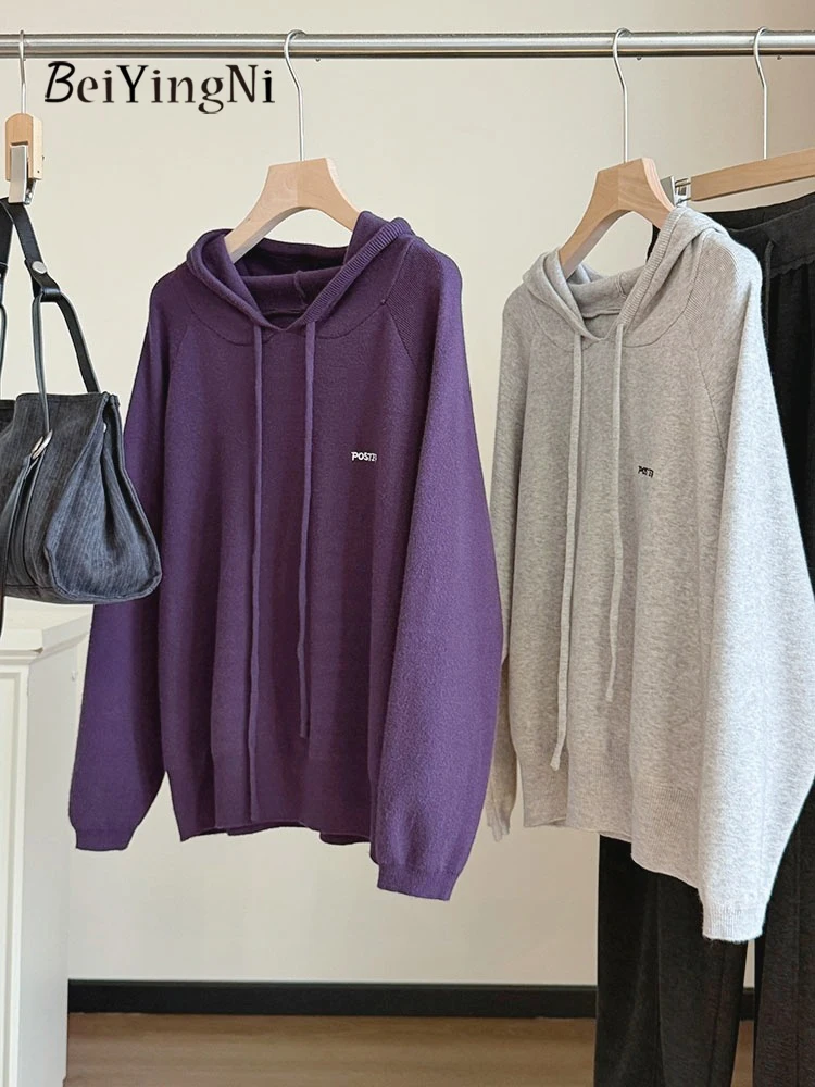 Beiyingni Autumn Winter Hooded Sweater Women 2026 New Fashion Korean Loose Pullovers Female Drawstring Casual Yellow Sweaters