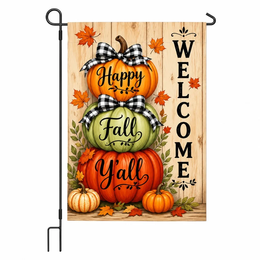 Double Sided Halloween Fall Pumpkin Garden Flag Linen Rustic Style Ghost Welcome Flag Vintage Witch Hat Autumn Ghost Yard Flag